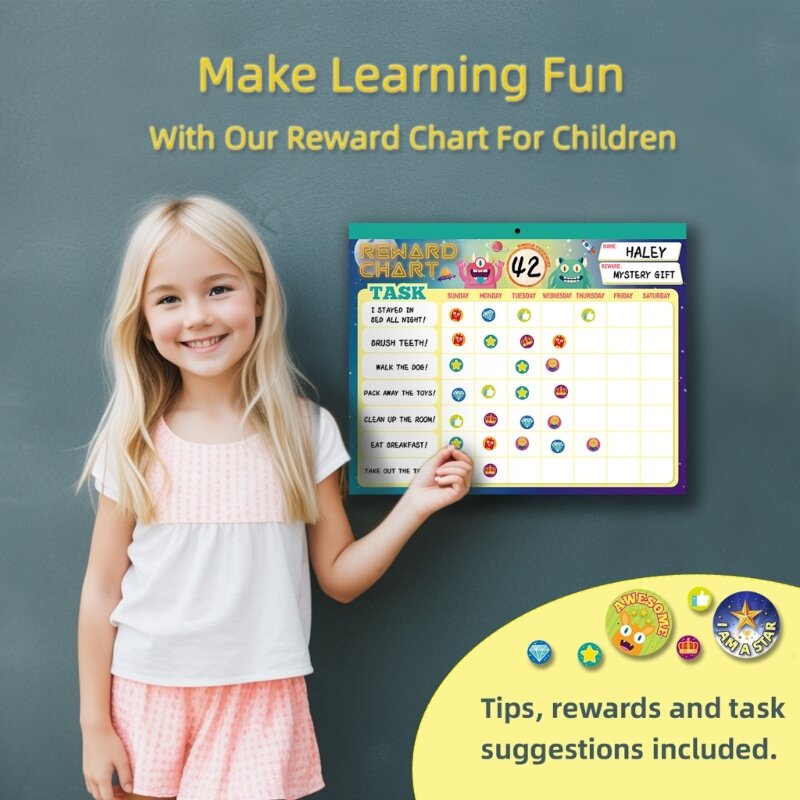 F3MA Kids Reward Chart, Magnetic Routine Chart with 26 Chore Charts 2280 Stickers 48 Motivational Stickers