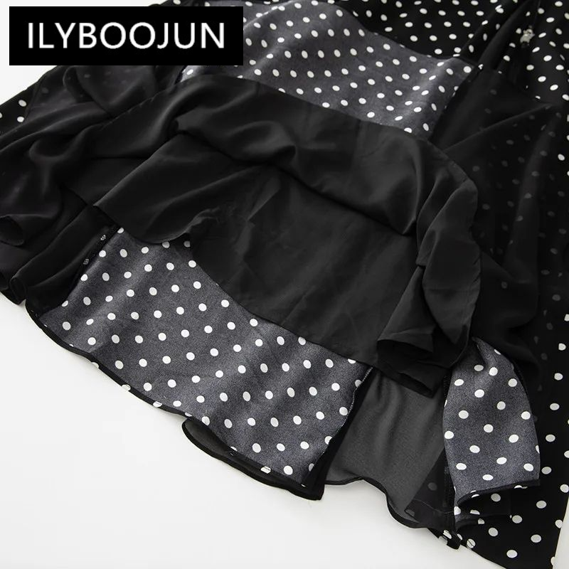ILYBOOJUN-Vestido de lanterna feminino, manga comprida, peito único, babados, estampa de ponto, vestidos elegantes, moda