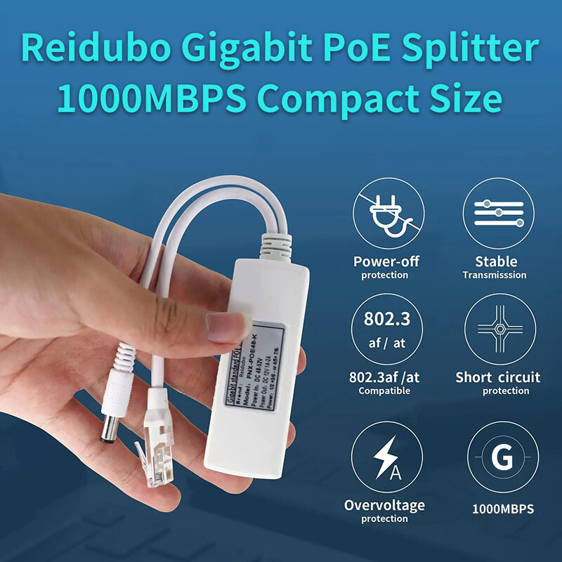 Iniettore adattatore Splitter Gigabit PoE, uscita 12V 2A, 5.5x2.1mm DC, IEEE 802.3AF/at, adatto per telecamere IP, telefoni IP, ect,2 pezzi