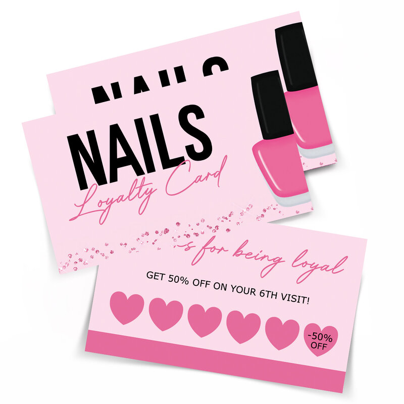 50Pcs Nail Loyalty Card  Nail Salon Polish Manicurist Business Card Press on Nail Discount Cards Wholesale
