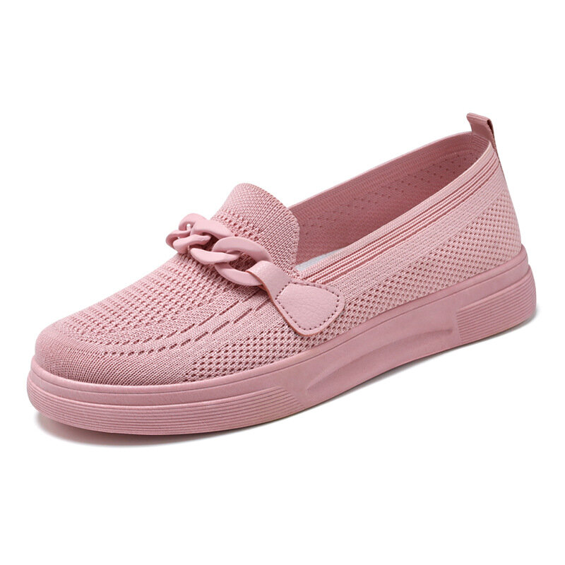 Women Chain Breathable Mesh Casual Shoes Autumn Flying Weaving Comfort Walkers Ladies Light Soft Sole Flats Zapatos De Mujer