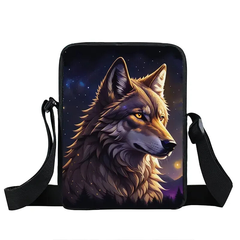 Howling Wolf Print Shoulder Bags Messenger Bag Women Men Casual Handbags for Travel Crossbody Bag Phone Holder Teenager Book Bag