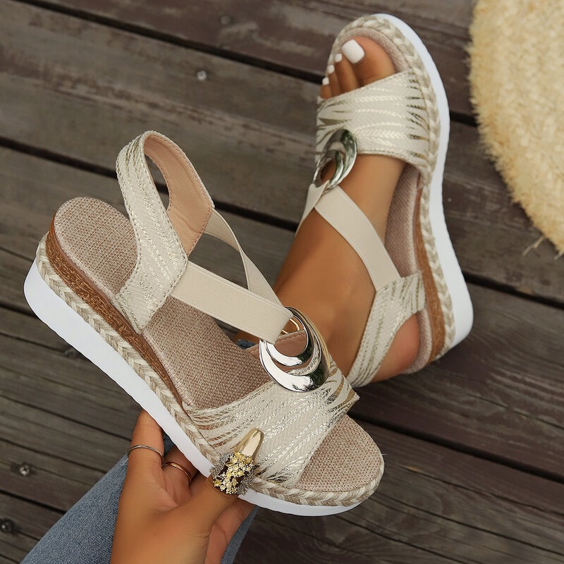Sandały damskie 2024 nowe letnie modne buty plażowe na co dzień na damskie buty na wysokim obcasie koturnie sandały na platformie Sandalias De Mujer