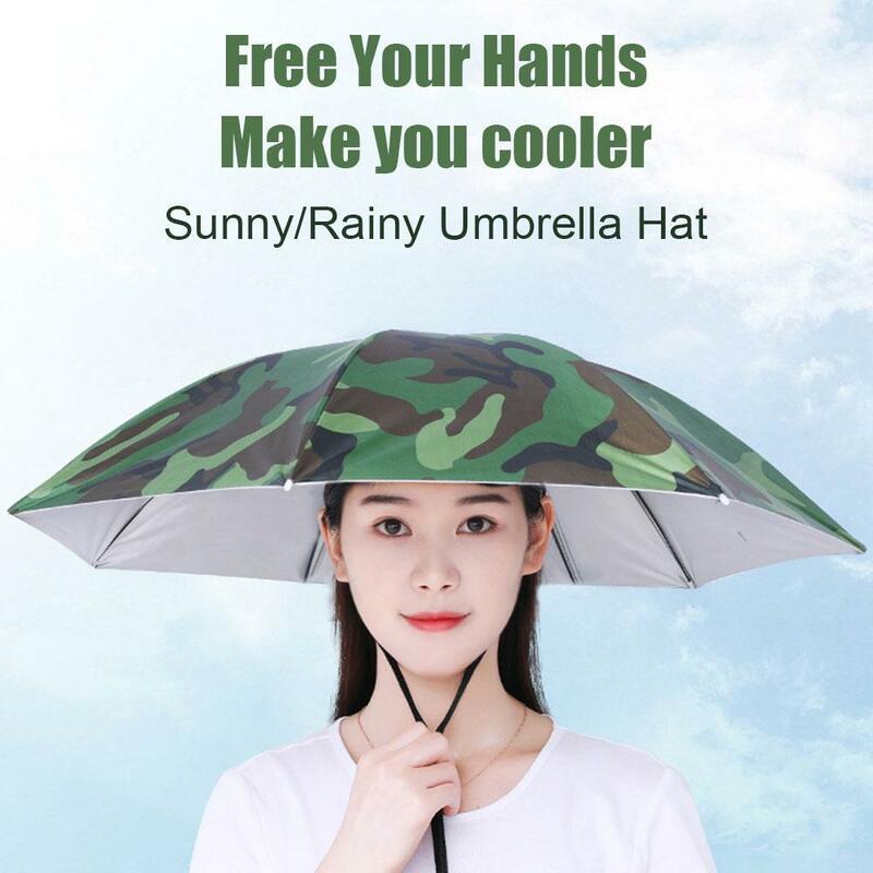 Topi payung Anti hujan, topi payung portabel luar ruangan, topi matahari dapat dilipat untuk memancing, bersepeda, Hiking, berkemah