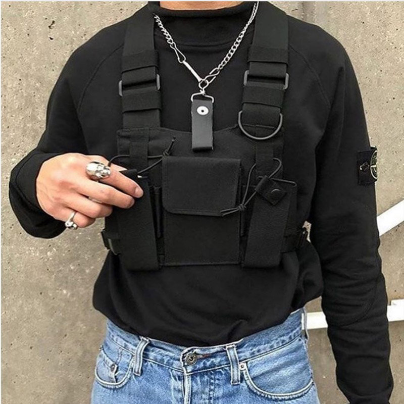 Bolso de pecho táctico funcional para hombre, chaleco tipo bala de estilo Hip Hop, bolsa de calle, riñonera Unisex, color negro, 899