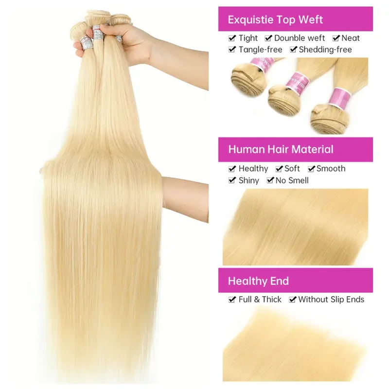 613 miodowy blond kolorowe 22-40 cali proste pasma ludzkich włosów brazylijski doczepiane Remy 3 4 zestawy dla kobiet