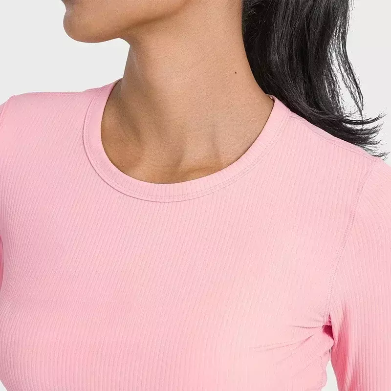 Lemon All It Takes Ribbed Fabric Slim Elastic Sport Long Sleeve Shirts Women Breathable Quick Drying Running Fitness T-shirt Top