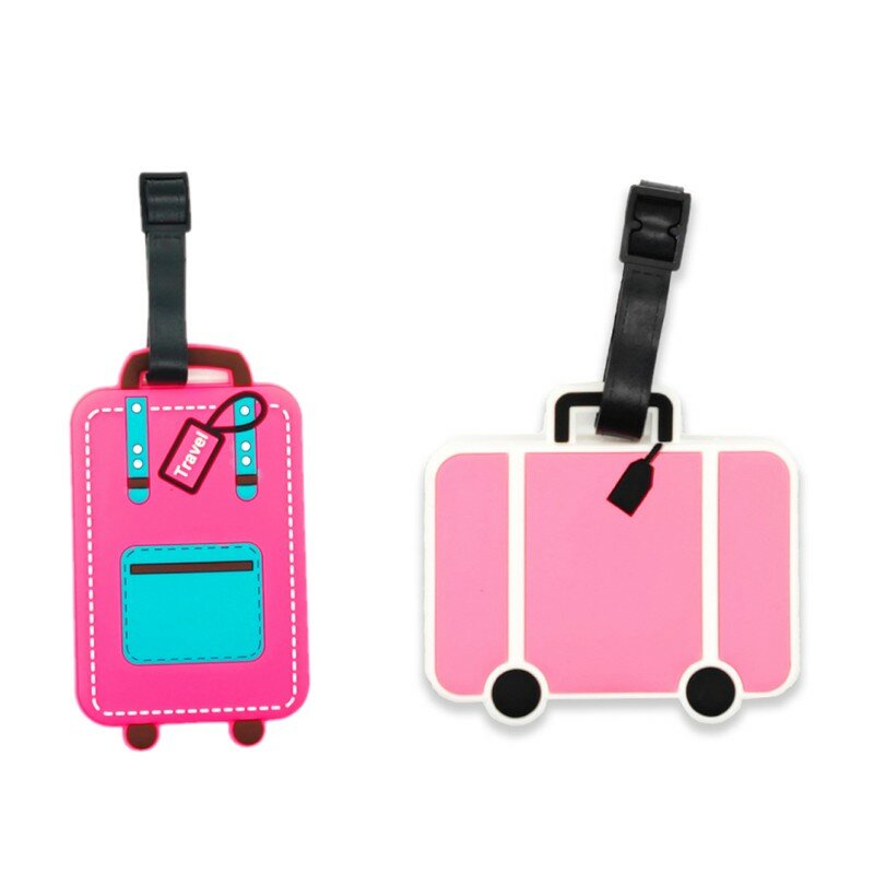 Maleta de viaje portátil de moda, soporte de identificación de nombre, etiqueta de equipaje de PVC suave, identificador de equipaje, etiqueta de identificación de embarque, regalo para niñas, color rosa