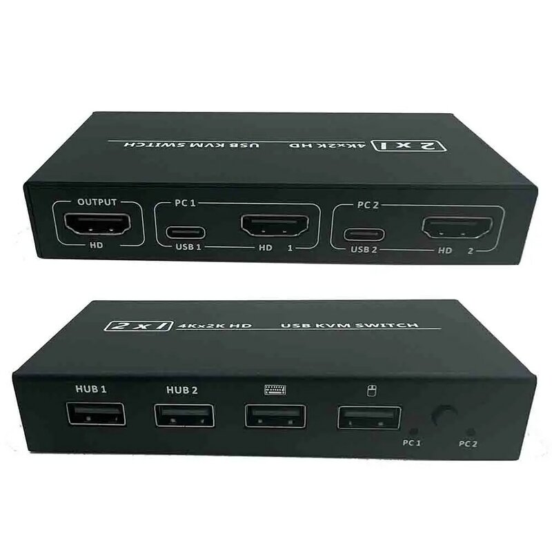 Interruptor KVM compatible con HDMI, 2 puertos, 4K, para Monitor compartido, teclado, ratón, conexión 2 en 1, divisor adaptable