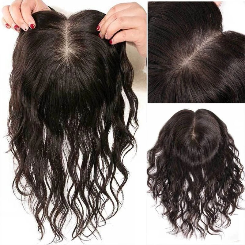 Topper per capelli umani con onda naturale Base In seta 15x16CM Clip per capelli In seta traspirante da donna per capelli sottili separazione libera