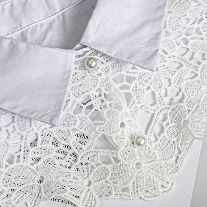 Fashion Vintage Palace Style Women Doll Fake Collar Hollow Out Crochet Lace Half Shirt Shawl With Imitation Pearl Bowtie