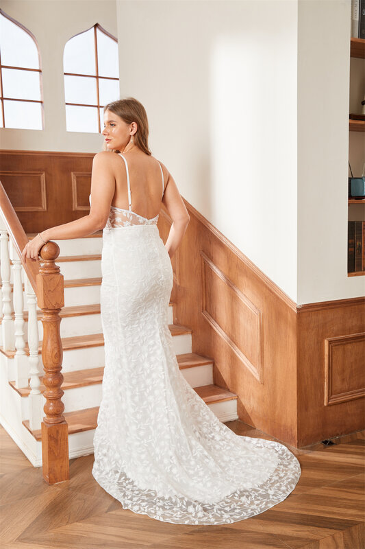Женское свадебное платье с юбкой годе, белое кружевное платье до пола с V-образным вырезом и открытой спиной, платье невесты с юбкой-годе без рукавов, 2024