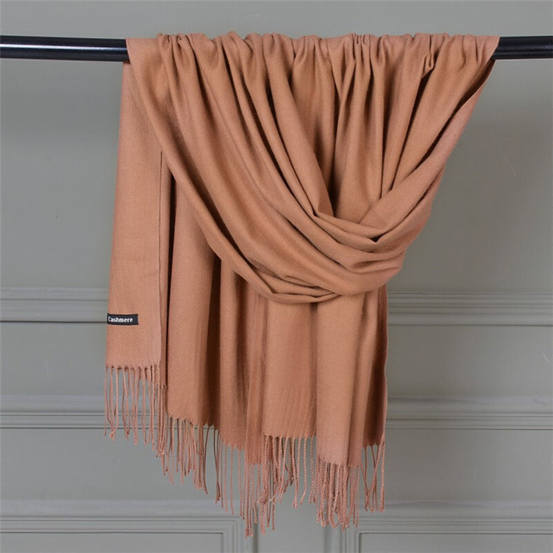 Women Solid Color Cashmere Scarf Large Thicken Warm Shawl Wrap Fringe Tassels 2023 New Poncho Ladies Cape Cloak 200x70cm