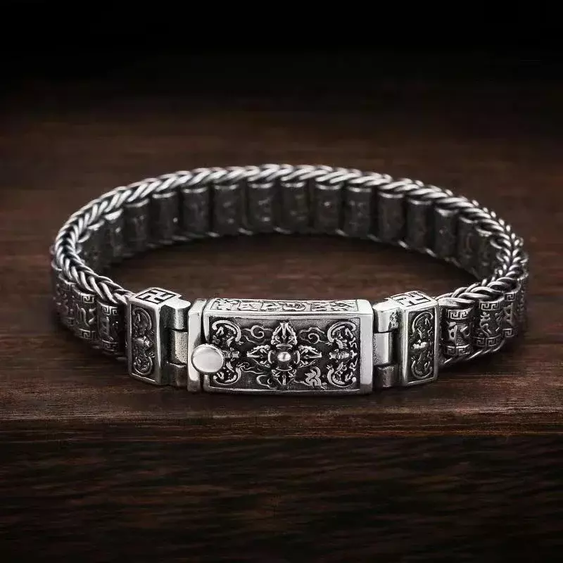 Luksusowa biżuteria S925 srebrna ręcznie tkana biżuteria etniczna Punk rockowa bransoletka męska Vintage srebrna bransoletka prezent urodzinowy sprzedaż hurtowa