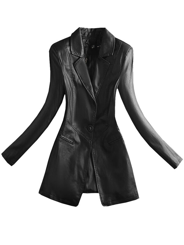Lautaro-Blazer noir en similicuir pour femme, blazers et vestes de luxe, manches longues, coupe couvertes, léger et doux, élégant et à la mode, printemps 2021
