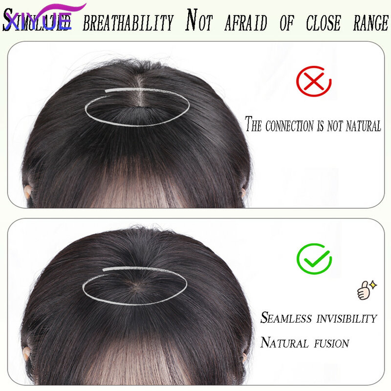 XIYUE-flequillo falso 3D para mujer, peluca francesa natural para blanquear la frente, mejora el cabello, cortina de cabeza, flequillo de aire de ocho caracteres