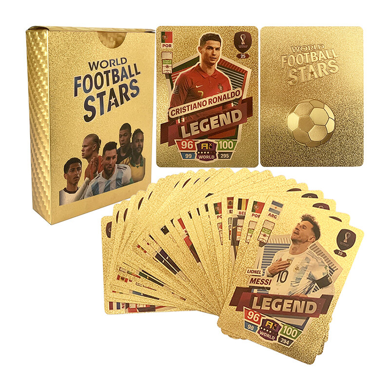 World Football Stars 27/55 Pcs edizione limitata carte d'oro materiale plastico giocatore di calcio giocattoli carta ventaglio per bambini confezione regalo