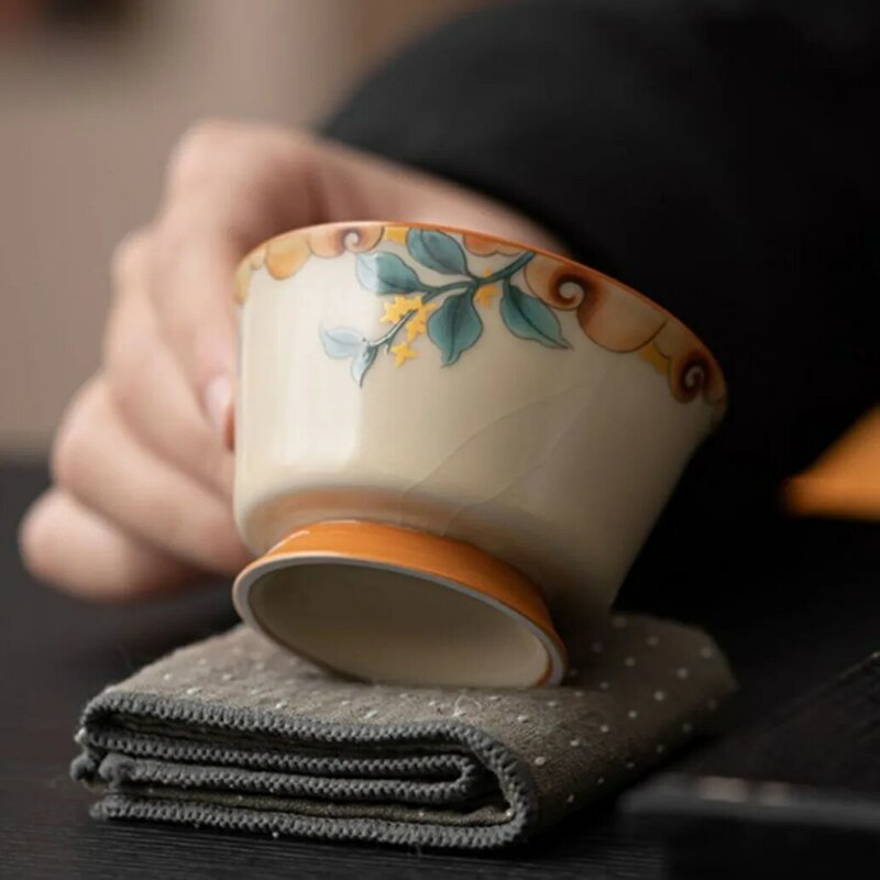 فنجان شاي سيراميك كلاسيكي من Ru Kiln ، فنجان تأمل محمول ، وعاء شاي زهور مرسوم يدويًا ، كوب رئيسي ، طقم شاي مصنوع يدويًا ، إكسسوارات سفر