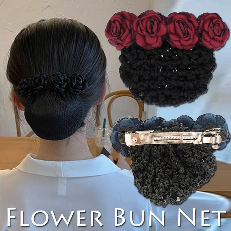 Pita klip rambut Perancis baret busur jaring rambut Snood bunga jaring penutup Sanggul rambut wanita