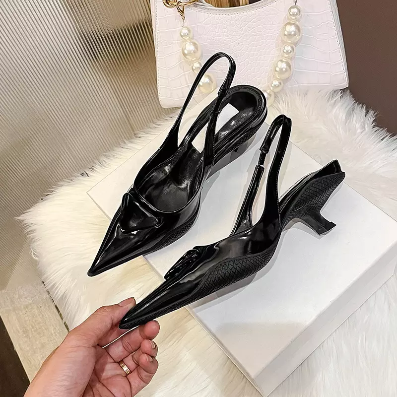 2023 nowe buty Baotou z wycięciem na plecach wysokie obcasy seksowne szpiczaste kocie obcasy styl bajki sandały dziewczynka
