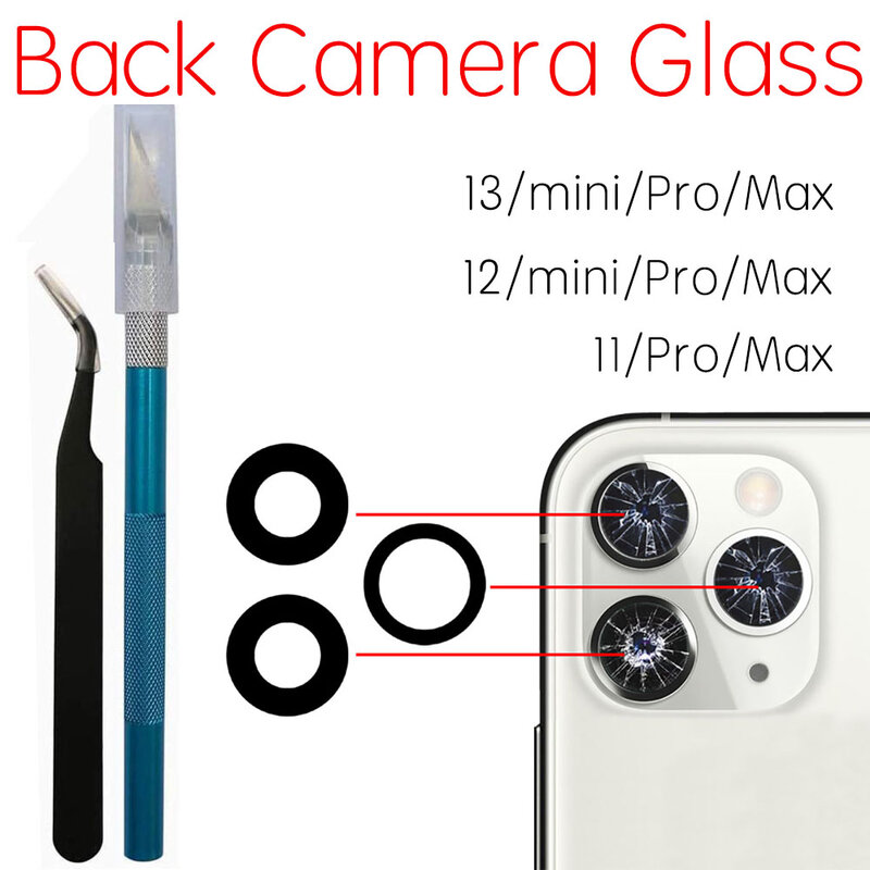 กลับกล้องกระจกสำหรับ Apple iPhone 11 12 13 MIni Pro Max ด้านหลังกล้องเลนส์กาวและลบเครื่องมือเปลี่ยน