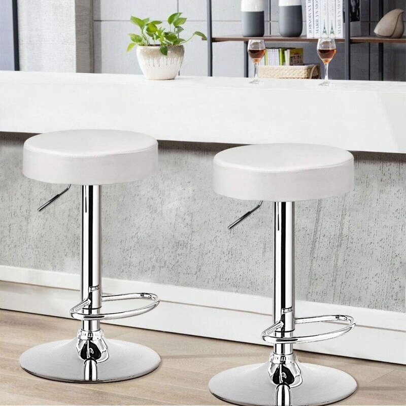 Bar Stools Set of 2, Modern Swivel Backless Round Barstool, PU Leather Armless bar Chair with Height Adjustable, Chrome Footrest