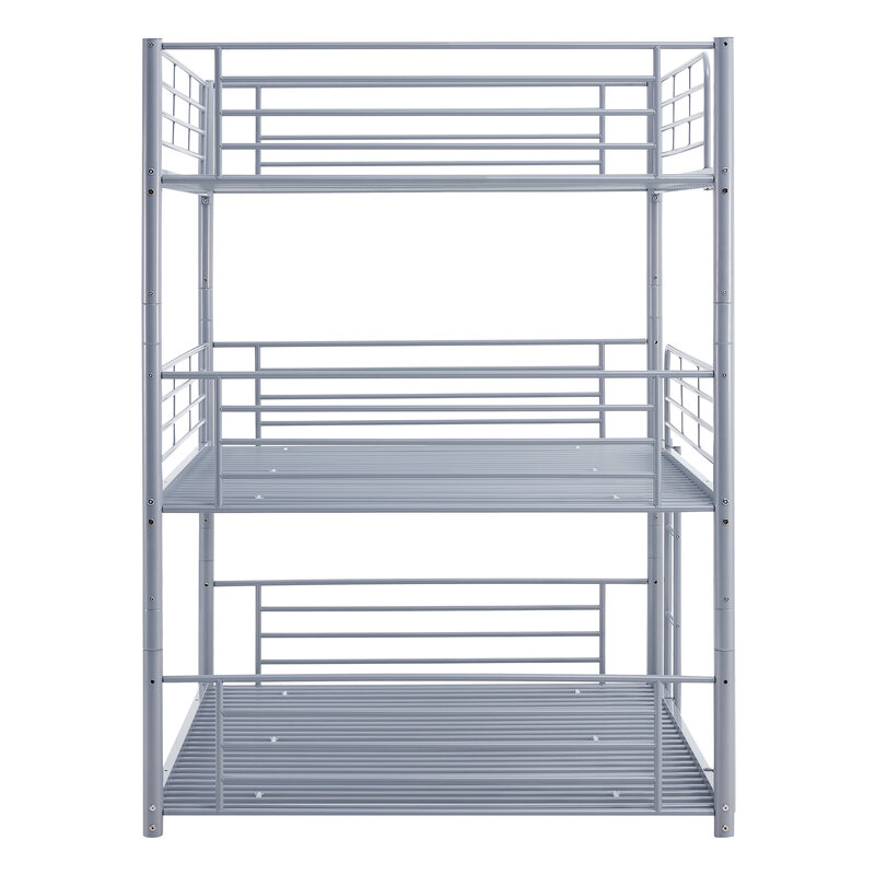 Cama Triple de Metal completa con escalera incorporada, dividida en tres camas separadas, gris