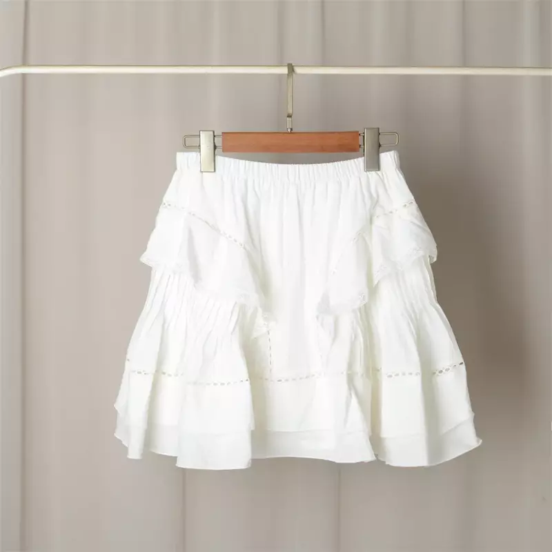 女性のカジュアルなフリルショーツ,くり抜かれたスカート,伸縮性のあるウエスト,夏