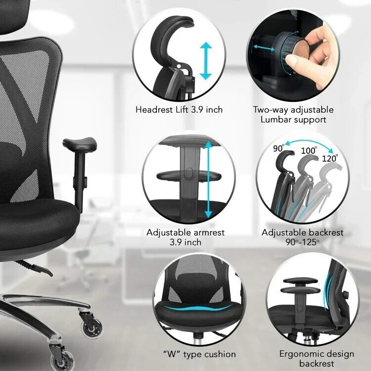 Duramont-silla de oficina ergonómica, asiento de escritorio ajustable con soporte Lumbar y ruedas Rollerblade, sillas de respaldo alto