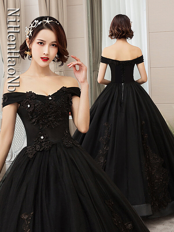Quinceanera sukienki czarne 2023 nowe eleganckie dekolt z dekoltem w kształcie łodzi, luksusowe hafty z dekoltem 15 Anos, na imprezę bal suknia w stylu Vintage Quinceanera