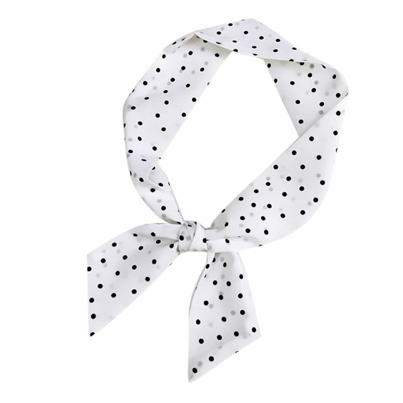 Korean Spring Women Skinny Neckerchief Retro Large Polka Dot Print Long Ribbon Drop Shipping
