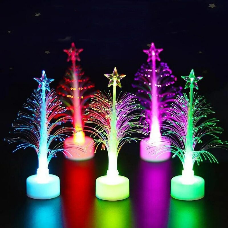 10pcs Color Changing Christmas Tree Night Light LED Fiber Optic Table Lamp Desktop Ornaments Holiday Atmosphere Light Home Decor