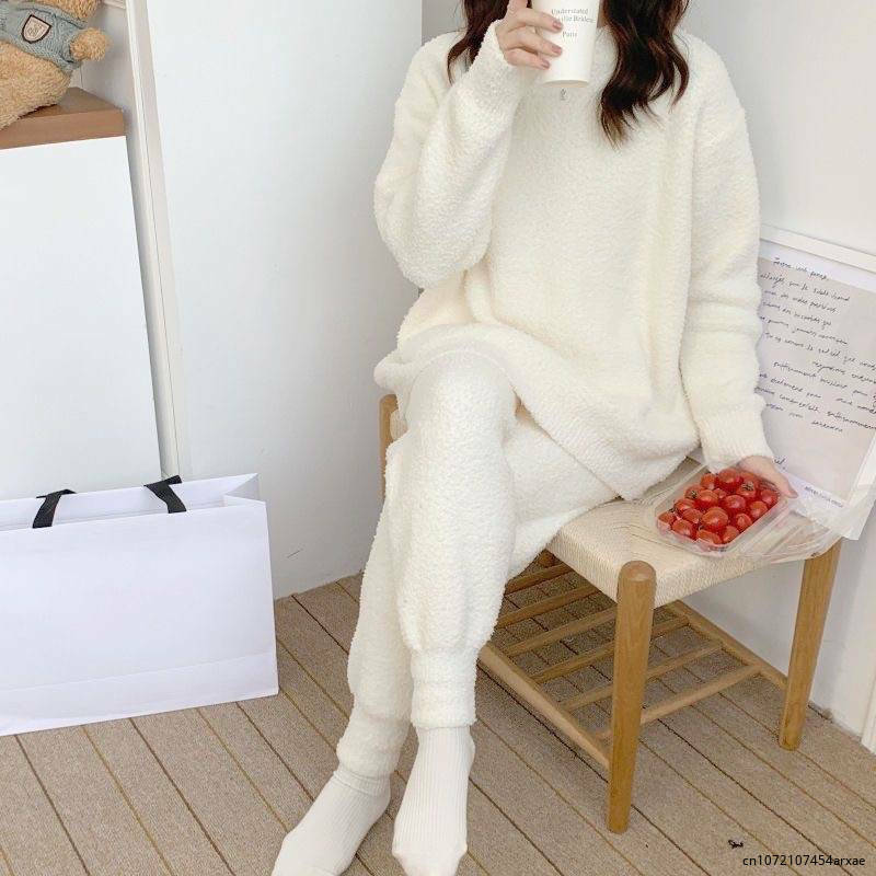 Пижама зимняя мягкая бархатная теплая Пижама комплект для женщин Студенческая плюшевая Домашняя одежда женская одежда для сна Пижама комплект из 2 предметов