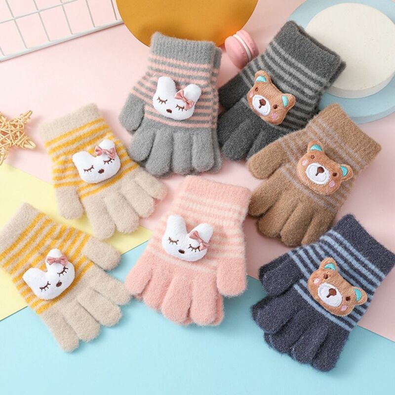 Теплые детские перчатки, модные Утепленные перчатки для письма с мультяшным медведем/Кроликом, теплые варежки для детей