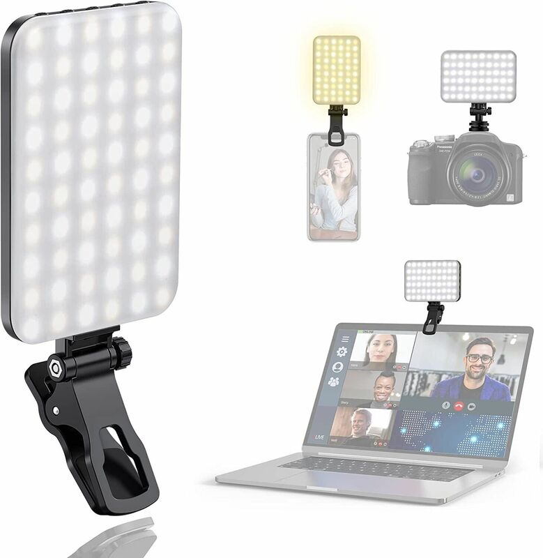 Lampu Video isi ulang daya tinggi LED 120, lampu Video isi ulang dengan klip depan & belakang dapat disesuaikan 3 mode cahaya untuk ponsel iPad