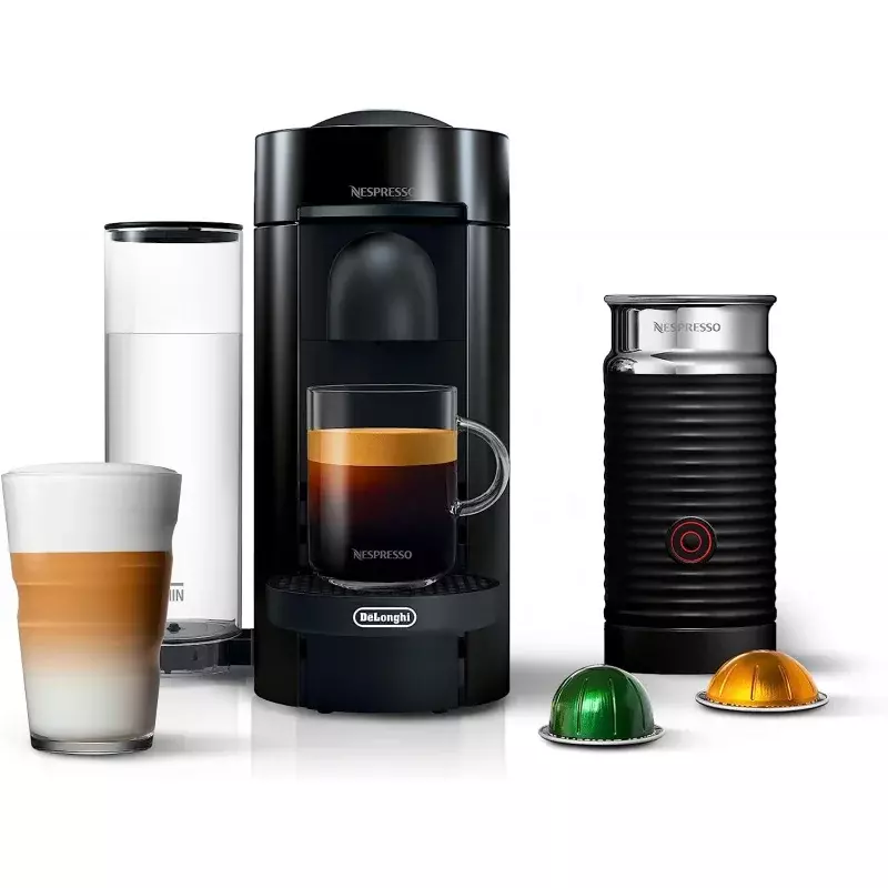 ネスプレッソVertuoPlusコーヒーおよびエスプレッソマシン、ミルク泡立て器付き、14インチインクブラック