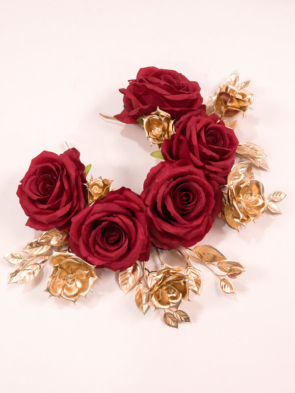 Handmade Artificial Dark Red Rose Crown For Wedding Bridal， Halloween Day Of The Dead Festival Flower Crown Floral headband