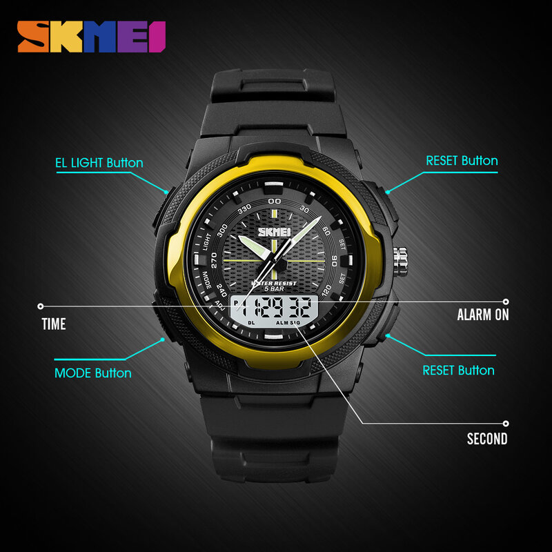 SKMEI-1454 년 남자 군사 시계 PU 스트랩 손목 시계, 쿼츠 시계, 더블 시계 남자 시계, 야외 스포츠 전자 시계