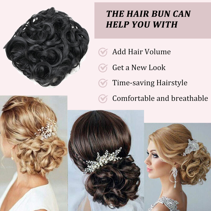 Messy Curly Hair Bun with Metal Combs Clip in Ponytail Extension Synthetic Scrunchie Chignon Dish Tray Pony-tail Hairpieces