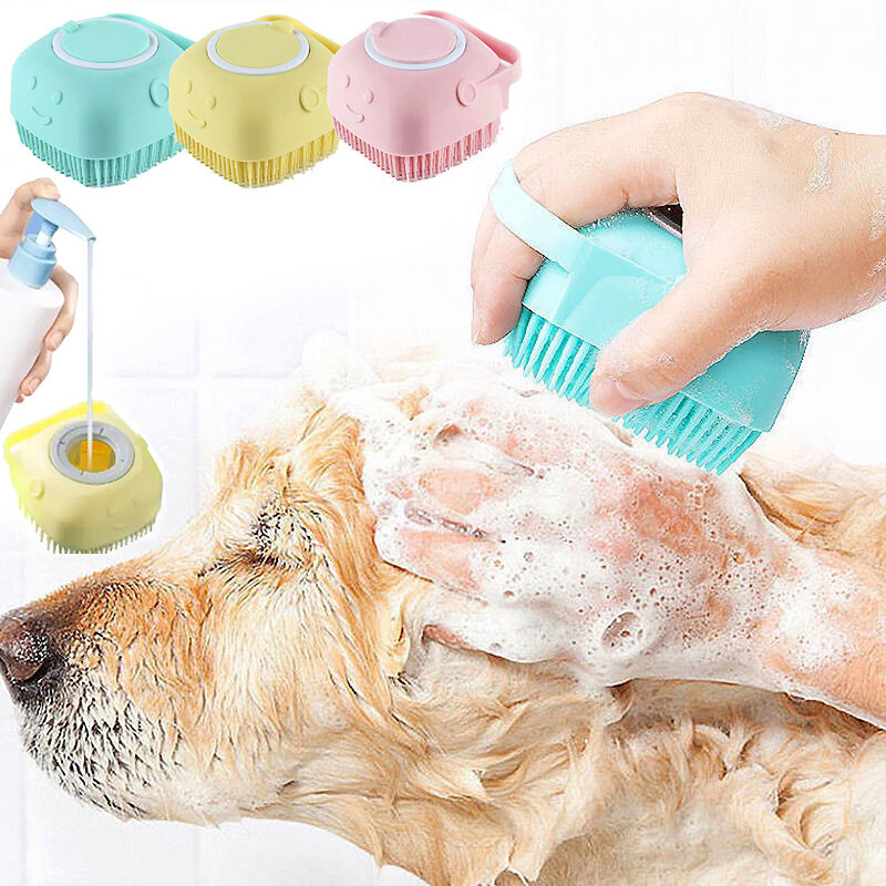 Sarung tangan sikat mandi kucing anjing, sikat silikon lembut aksesori kamar mandi hewan peliharaan untuk perlengkapan perawatan pembersih mandi kucing anjing