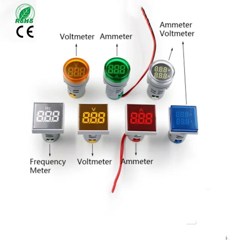 Voltímetro Digital de 22mm, amperímetro de corriente, Hertz HZ, medidor de voltaje, lámpara indicadora LED, luz piloto, CA 12-500V, 0-100A, 20-75HZ