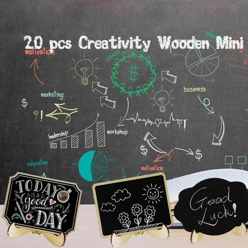 Mini Wooden Message Chalkboard, Small Notice Blackboard, Message Blackboard Stand, 6 Estilos