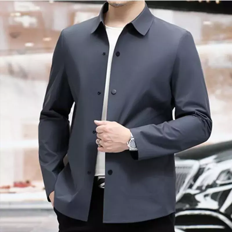 Modna, z klapami guziki w jednolitym kolorze płaszcze casualowe odzież męska 2024 jesienne nowe Oversized topy w koreańskim stylu kurtki z długim rękawem