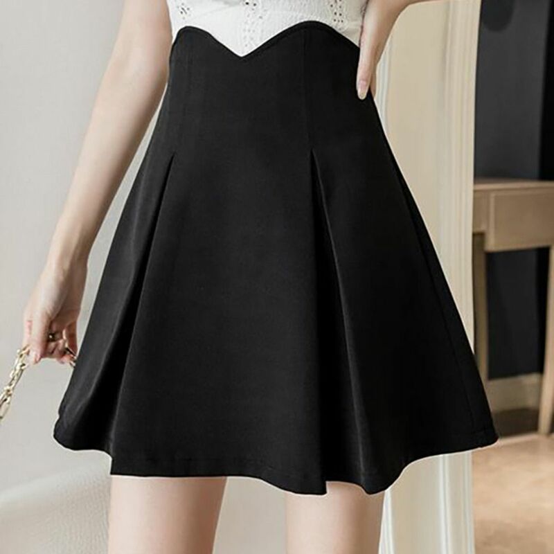 Приталенное черное платье в стиле преппи с завышенной талией, модная Милая популярная трапециевидная юбка, черная элегантная микро-юбка с завышенной талией для женщин