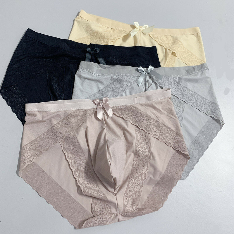 Sexy Temptation Seamless Men Briefs Breathable U Convex Personality Lace Men's Plus Size Underwear