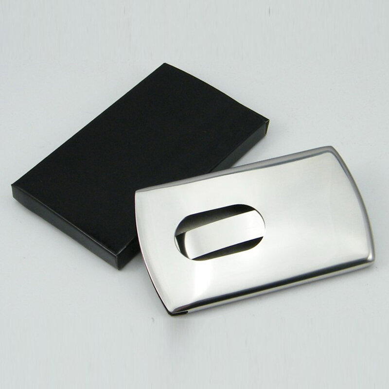 Stainless Steel Hand Push Business Card Holder Silver Slim Pocket Business Card Case For Men Women Work Office Name Card Holder