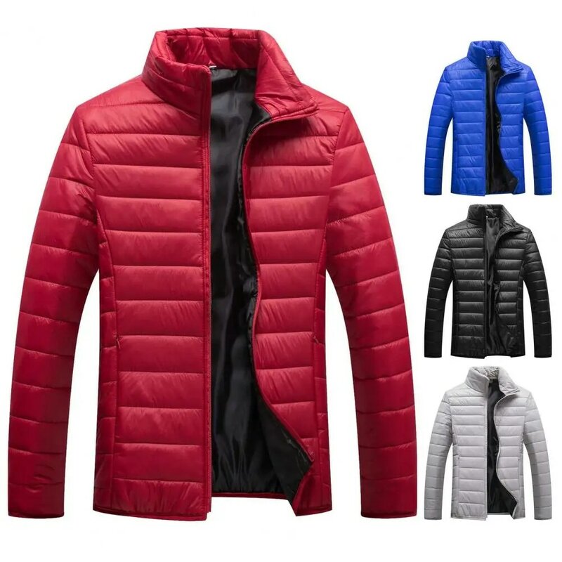 Mantel katun ringan pria, mantel katun ringan, jaket musim dingin pria, mantel hangat tahan angin, jaket katun warna Solid