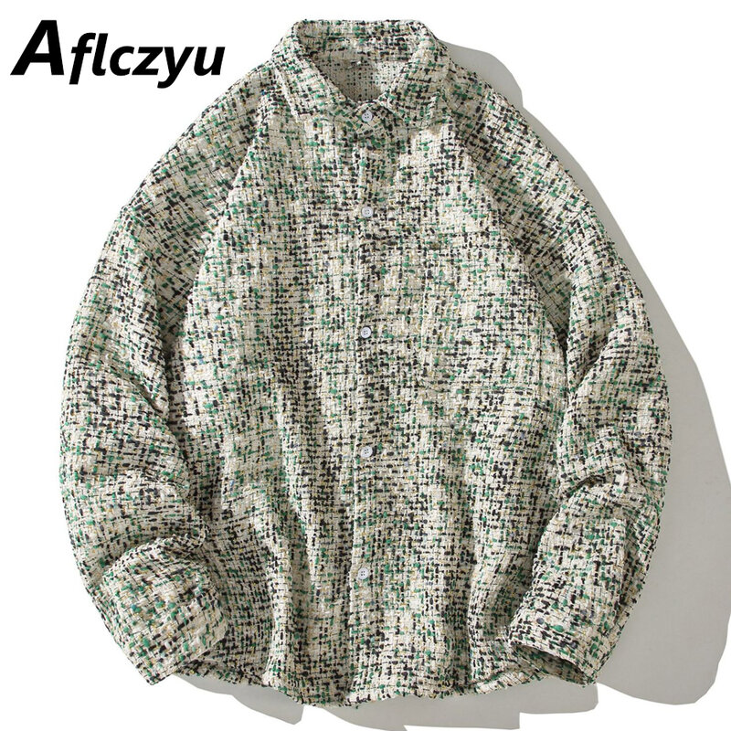 Camisas xadrez Harajuku de hip-hop masculina, camisas casuais extragrandes, jaqueta masculina, camisas de manga longa, moda, primavera, outono