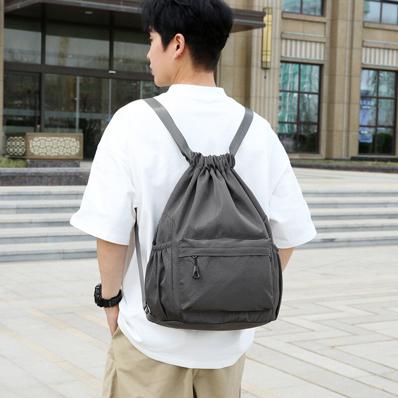 Męski i damski plecak bez ramiączek z jednolitym kolorowym ciemnym wzorem torba ze sznurkiem i dużą pojemnością torba na Fitness sprzedają się na gorąco