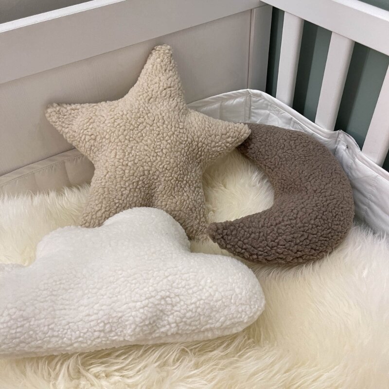 Almohada felpa sólida para decoración guardería, almohada para bebé con forma luna, almohada para posar felpa